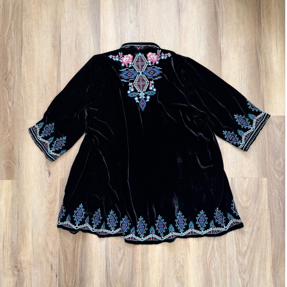 JW Los Angeles Johnny Was Black Velvet Embroidered Kimono cardigan silk XXL - Picture 5 of 8